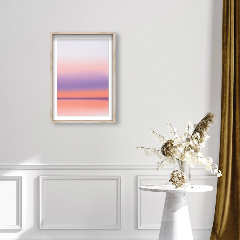 Peach Coastline Print by Oliver Gal, 25.5"H x 17.5"W, Natural Oak Shadowbox