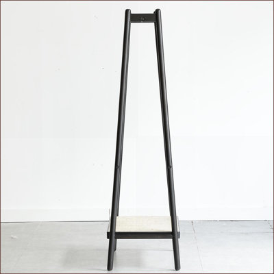 Portemanteaux en bois de chêne massif avec tablettes en rotin noir, portemanteau | Noir | Bois massif