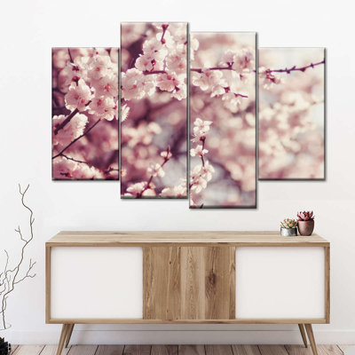 Ensemble délicat de fleurs de cerisier sur toile 4 pièces