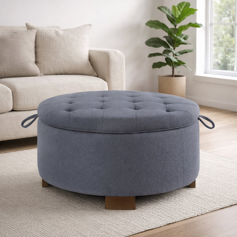 Repose-pieds rond avec couvercle réversible capitonné l 30 po, Dark Gray