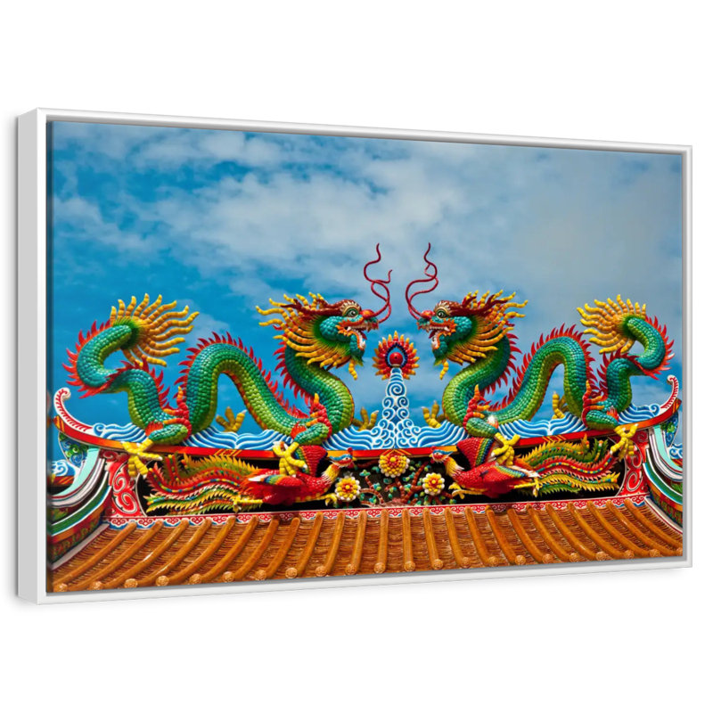 Simple dragon oriental, Cadre flottant blanc, 43 po x 29 po