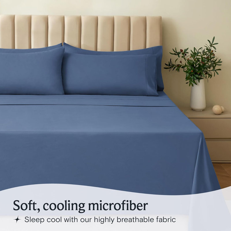Luxclub 4 PC Oxford California King Silky Soft Cooling Extra Deep Pocket Performance Sheet Set, Oxford