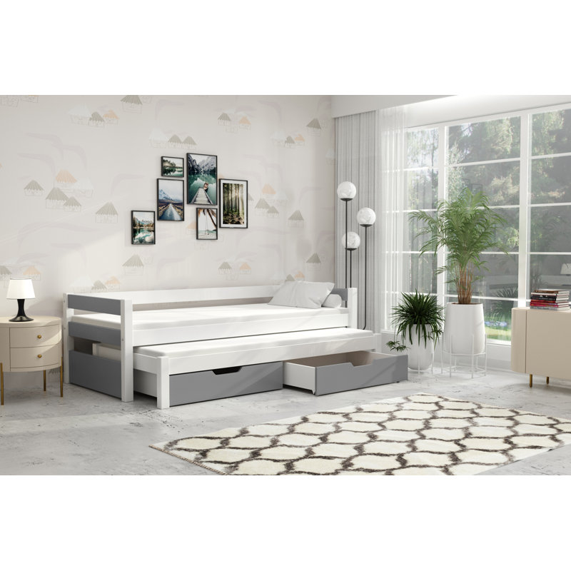 Henkil European Single (90 X 200cm) 2 Drawer Bunk Bed and Mattress with Trundle by Harriet Bee, Grey