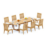 8 Seats 9 Pcs Grade-A Teak Wood Dining Set: 94" Double Extension Mas Rectangle Trestle Leg  Table And 8 Caranas Armless Chairs #11Ca2100