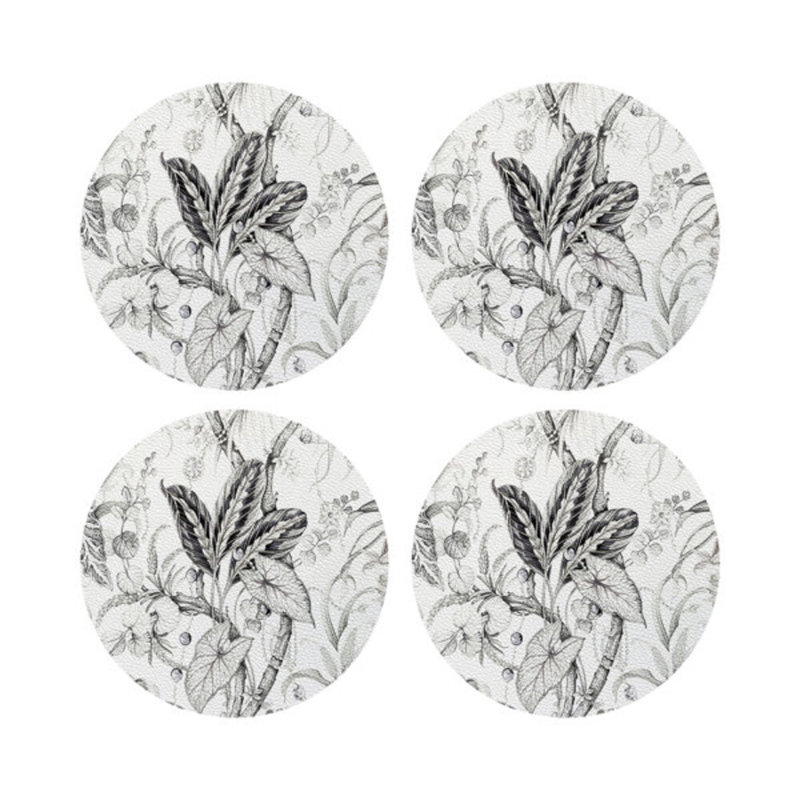 Sous-verres ronds en cuir noir et blanc Amazonia, Pigeonnier noir et blanc