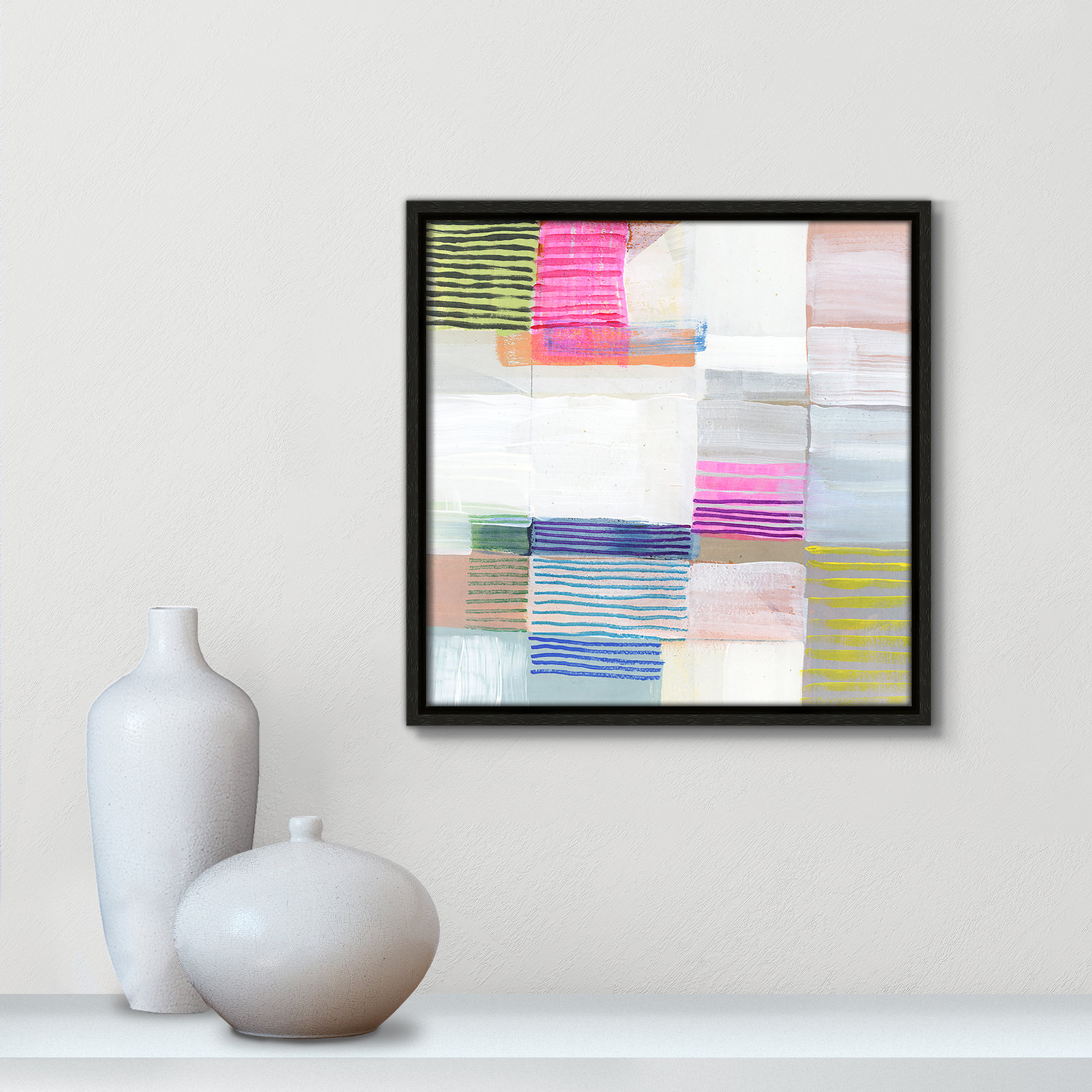 Clarendon "Bright Net I" Painting by Cartissi, 13.5" H x 13.5" W x 2" D, Black Framed