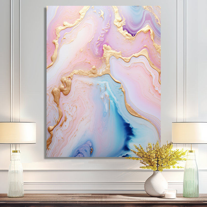 «Tender Hues Of Glam Agate I», reproduction d'art murale en marbre, Toile tendue, H 32 po x l 24 po