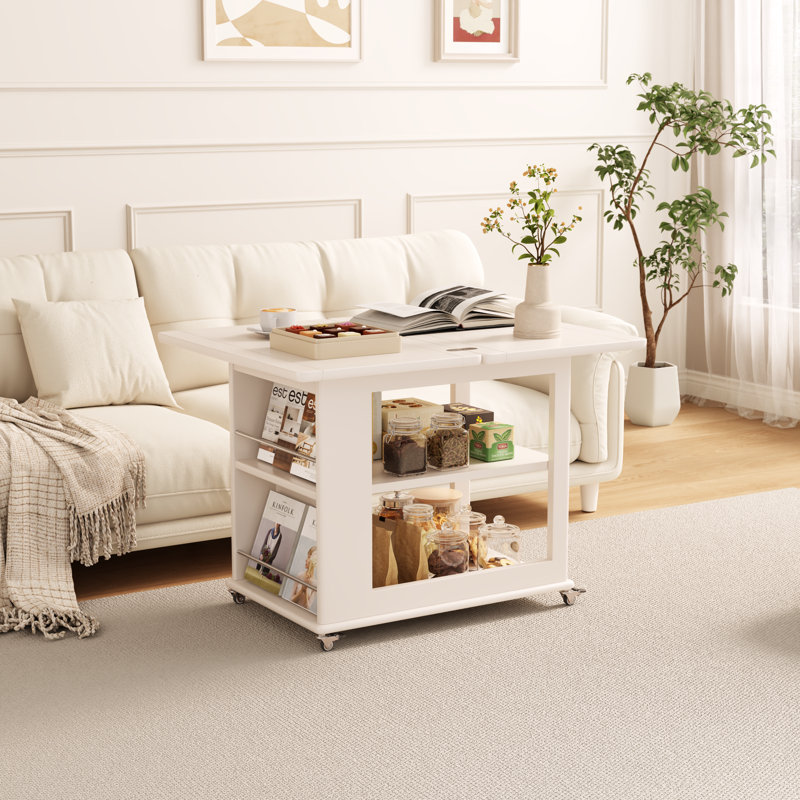 Table basse à roulettes extensible Soild, Blanc