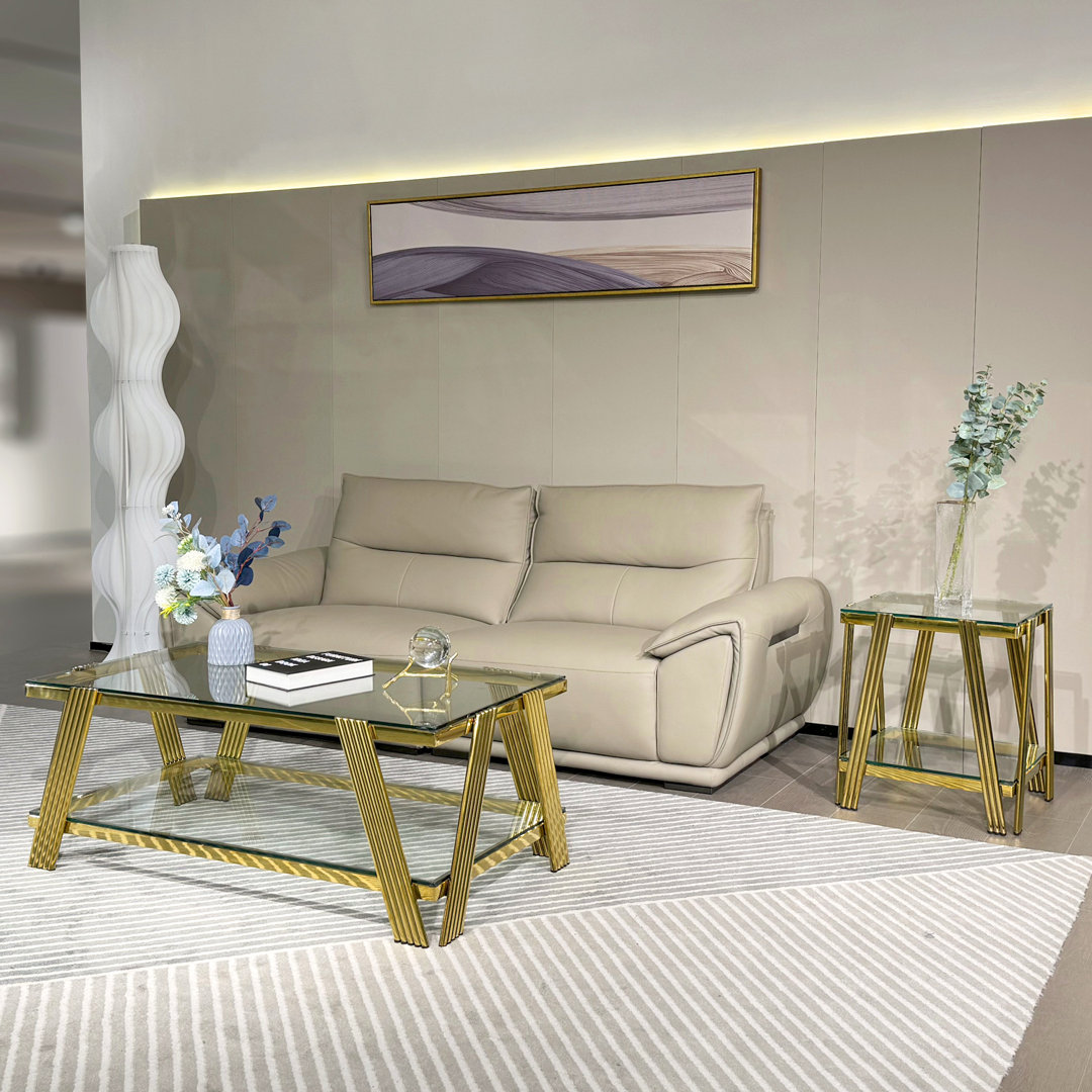 Allyse 2 - Piece Glass Top Living Room Table Set Everly Quinn Table Top