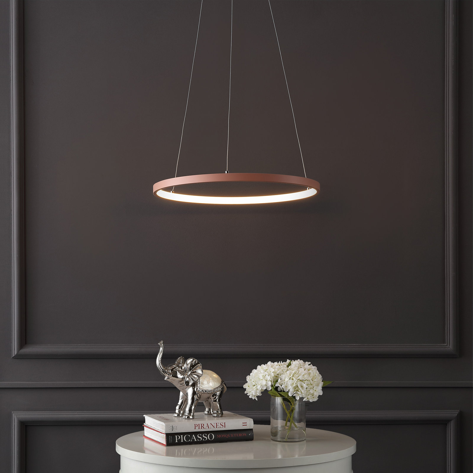 Odin Single Light Dimmable LED Pendant, 0.75" H x 15.75" W x 15.75" D, Matte Pink