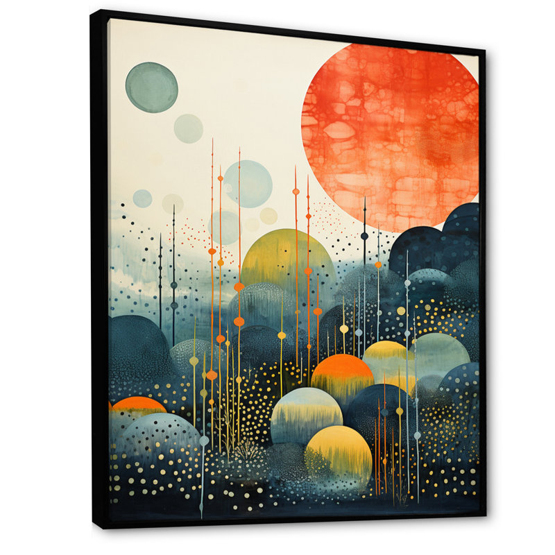 «Blue Mid Century Abstract Landscape», impression sur toile, Cadre flottant noir, H 32 po x l 24 po x P 1 po