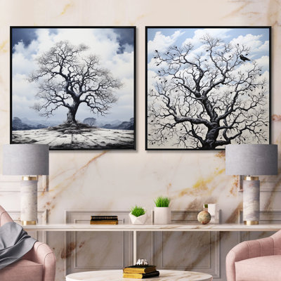 Arbre monochromatique contraste de solitude - ensemble de 2 collages carrés monochromes