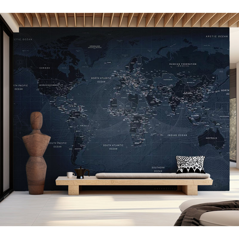 Papier peint carte carte du monde, L 96 po x l 137 po
