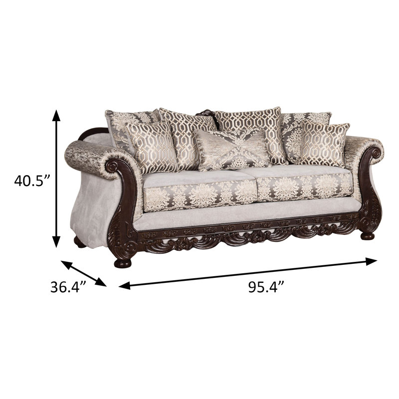 Canapé traditionnel l 95,5 po beige / cerise foncé