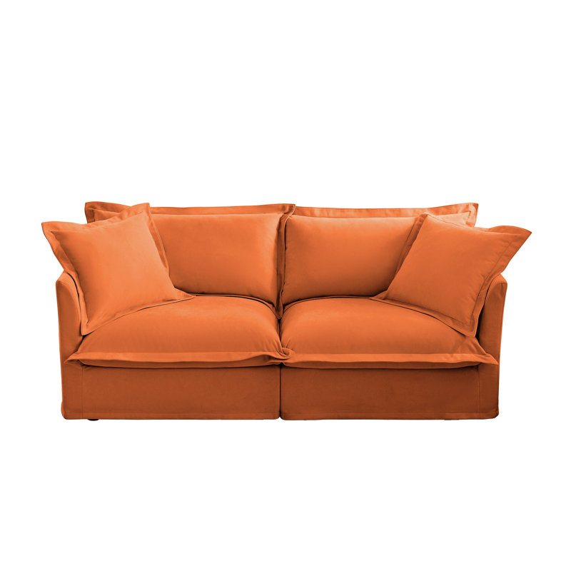 Chenille orange 2 pièces avec housse amovible, coussins d'appoint à dossier haut et à dossier luxueux, cadre en bois pour un soutien solide, assemblage latéral facile à installer