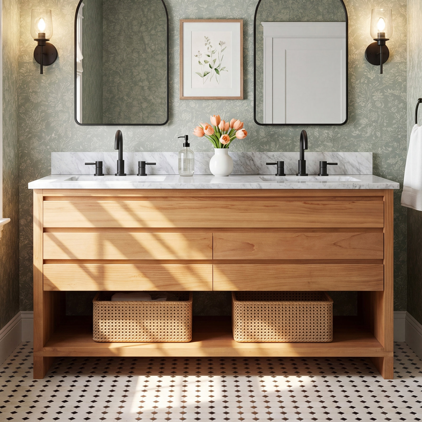 Keaton 61'' Double Bathroom Vanity, Natural Teak