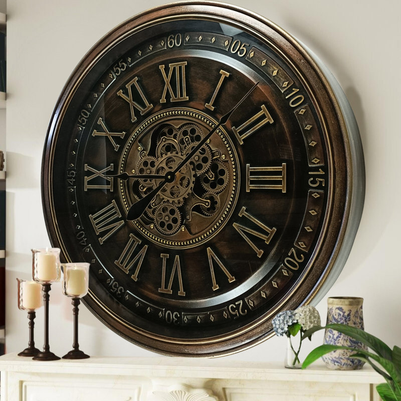 THE GEARS CLOCK Wall Clock with Real Moving Gears IR-LI_ 32 in Round "DUBLIN" BRONZE-ANTIQUE, Bronze Antique