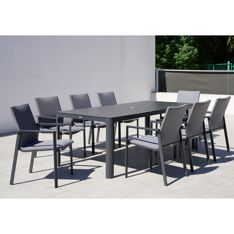 Cebes 8 - Person Metal Patio Dining Set with Rectangular Table, Light Gray
