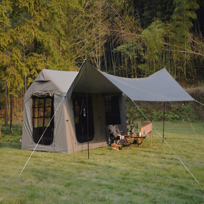 9,8 x 13 pi avec auvent, tentes de camping gonflables avec pompe à main, tentes de glamping à l'air, tente d'installation gonflable facile à installer et à l'épreuve du vent - vert armée