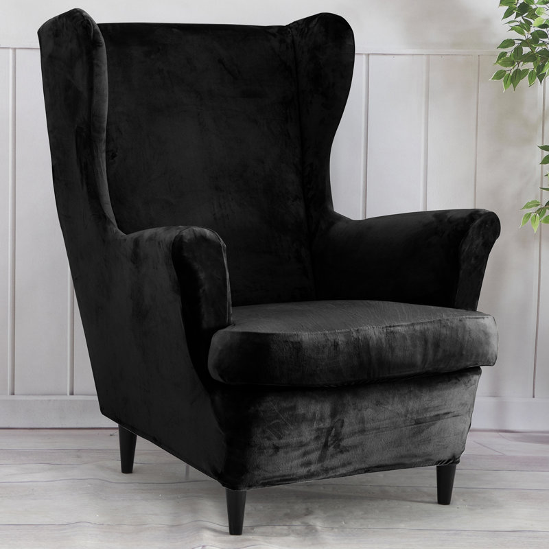 Housse pour fauteuil à coussins en T, Mélange de polyester noir