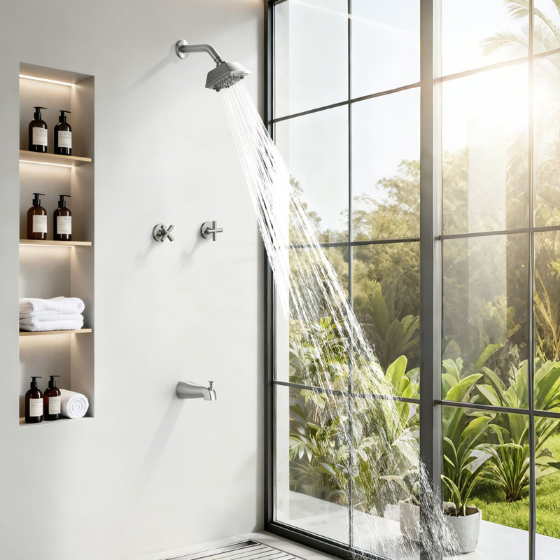 Ensemble de garniture de robinet de douche à 5 poignées avec système de douche mural à 5 poignées avec valve brute