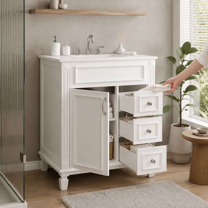 Quincaillerie de meuble-lavabo autoportant blanc chaud