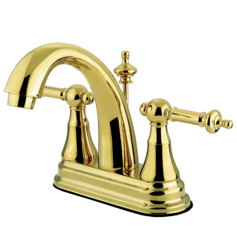 Kingston Brass Templeton Two-Handle 3-Hole Deck Mount 4" Centerset Bathroom Faucet with Brass Pop-Up, Polished Brass
