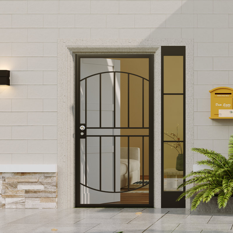 Porte moustiquaire de sécurité en acier maillé expansé avec finition résistante à la rouille et double alésage, réversible à gauche ou à droite en noir ou blanc