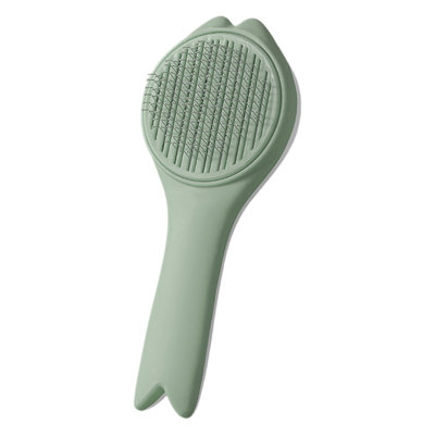 Pet Comb 7.5x3.1x2in Self-Cleaning Stainless Steel Grooming Brush, Green