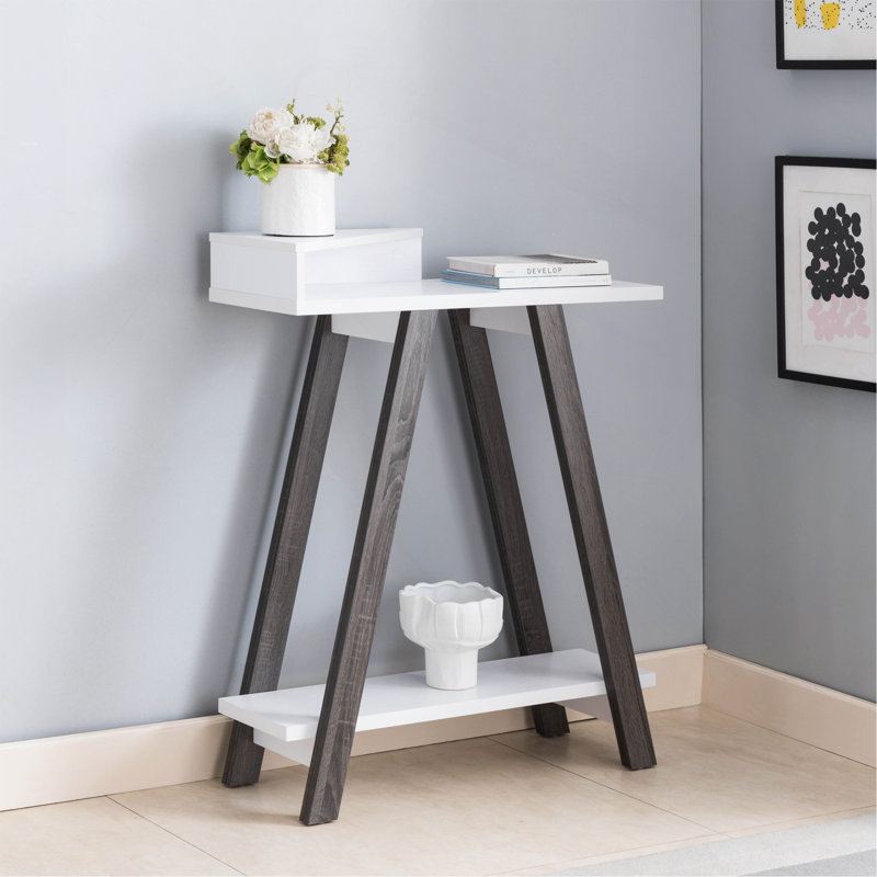 Console contemporaine deux tons avec deux tablettes - et gris, Blanc