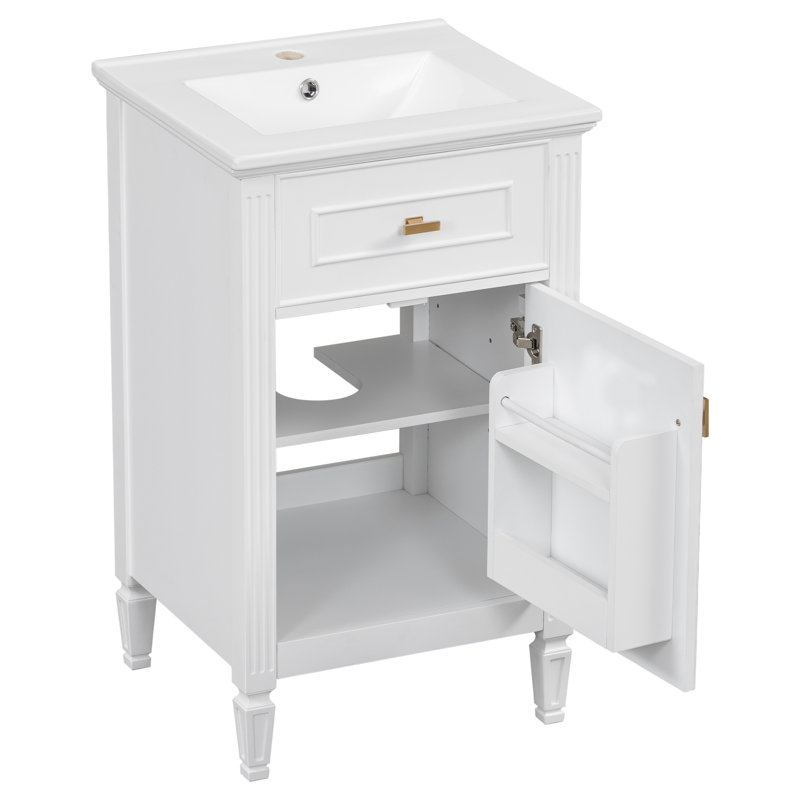 Meuble-lavabo simple 20 po avec comptoir en céramique, Blanc