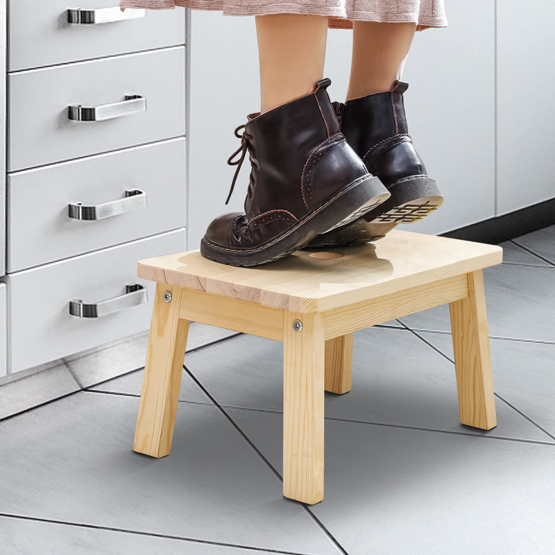 Tabouret d'appoint en bois massif Kamillia, Naturel
