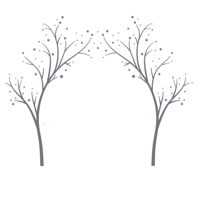 Décalcomanie murale arbres étoiles, H 80 po x l 99 po x P 0,01 po, Gris orage