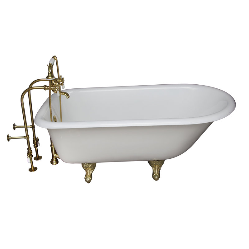 54'' x 30'' Soaking Cast Iron Bathtub with Faucet, Polished Brass