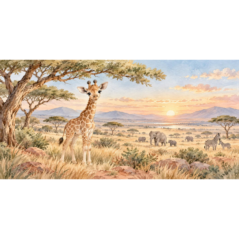 Baby Giraffe Wallpaper Mural, Peel and Stick Kids Room Wall Mural, Watercolor Safari Nursery Wallpaper, 305 x 254 cm