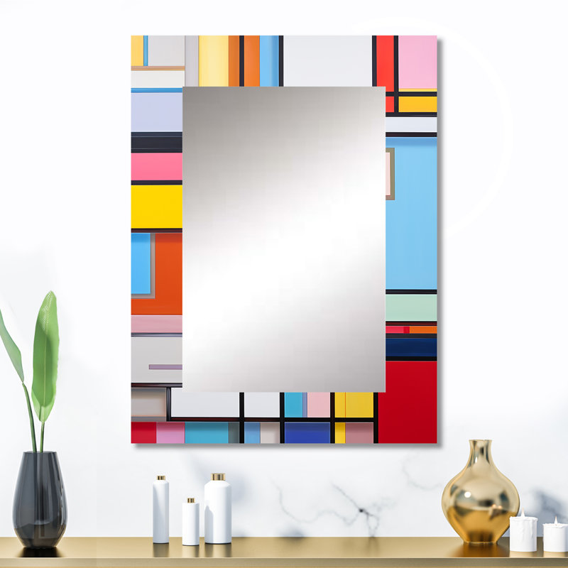 Rainbow De Stijl Abstraction - miroir mural décoratif formes abstraites, grand miroir jaune, impression d'art en métal