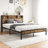 Queen Bed Frame With Storage Headboard, Metal Platform Bed With Charging Station,  Bookcase Storage, No Box Spring Needed, Easy Assembly, Noise-Free-1337933035-1341671348
