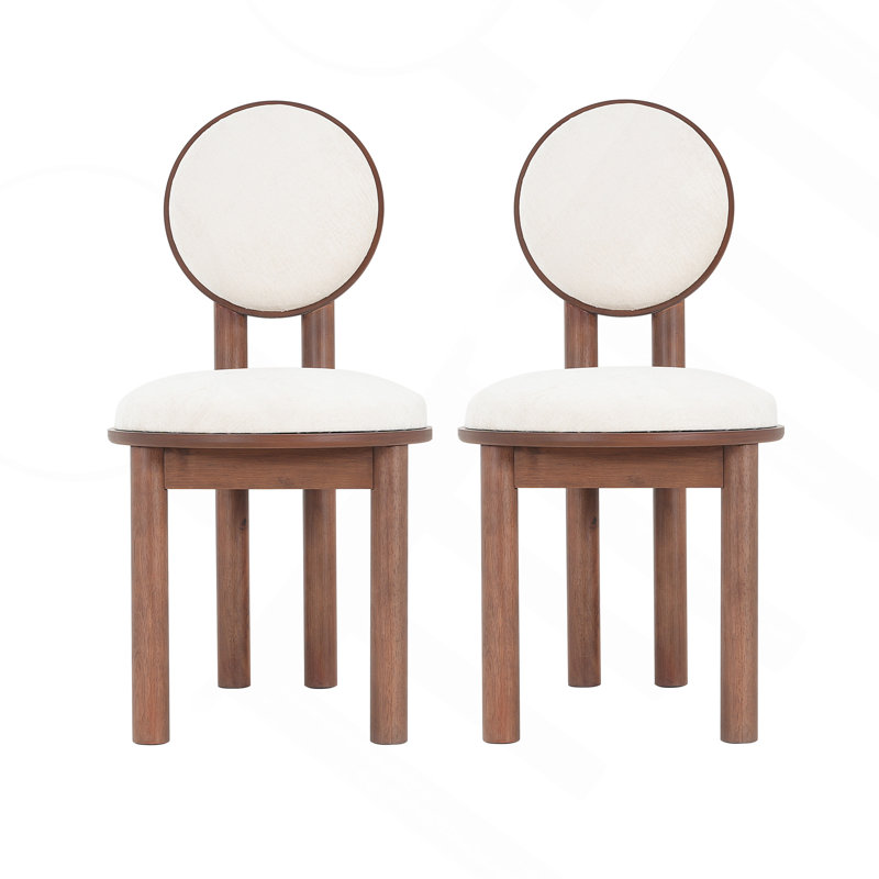 Chaise de salle à manger en polyester et tissu beige avec structure en bois (ensemble de 2)
