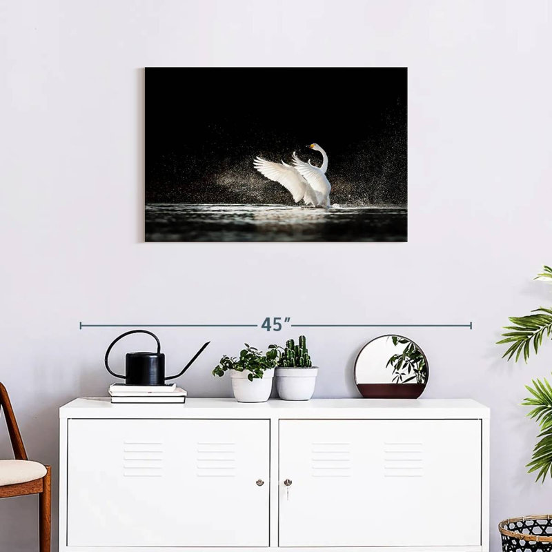Swan Splashing Water, 20" H x 30" W