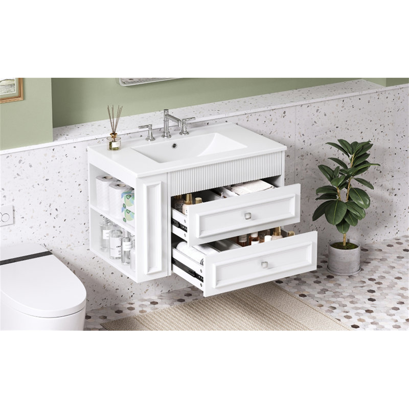 Meuble-lavabo mural 30 po, Blanc