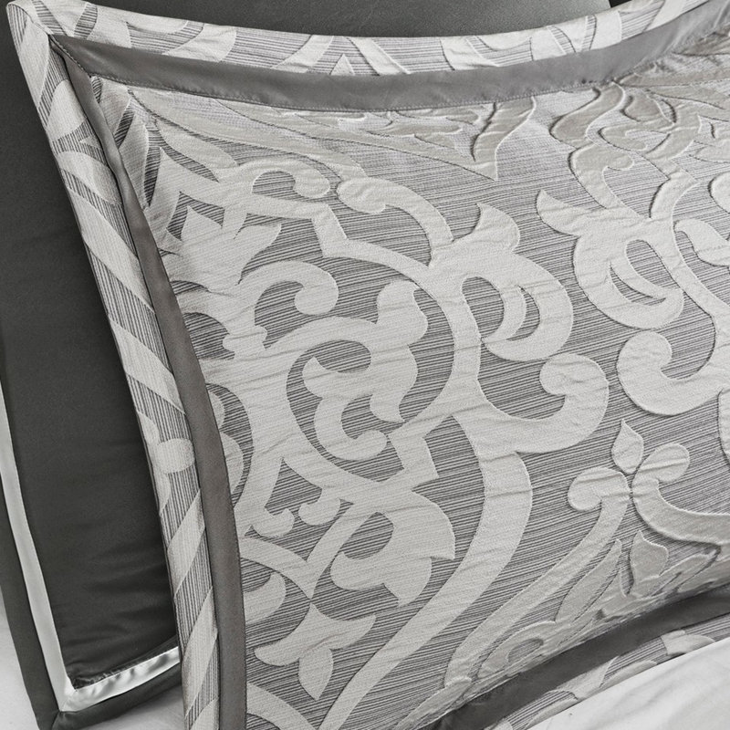 King Bedding - Silver/silver 2 Decorative Pillows 1 Bed Skirt Comforter Classic Elegant Design Machine Washable, Gray/Silver