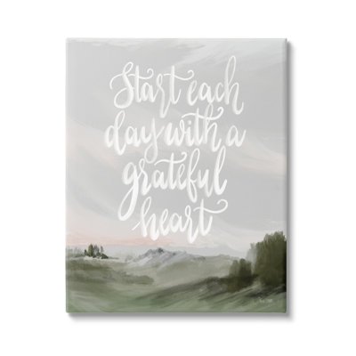 «Start Day With Grateful Heart», peinture de paysage surdimensionnée encadrée en blanc, art texturé par House Fenway