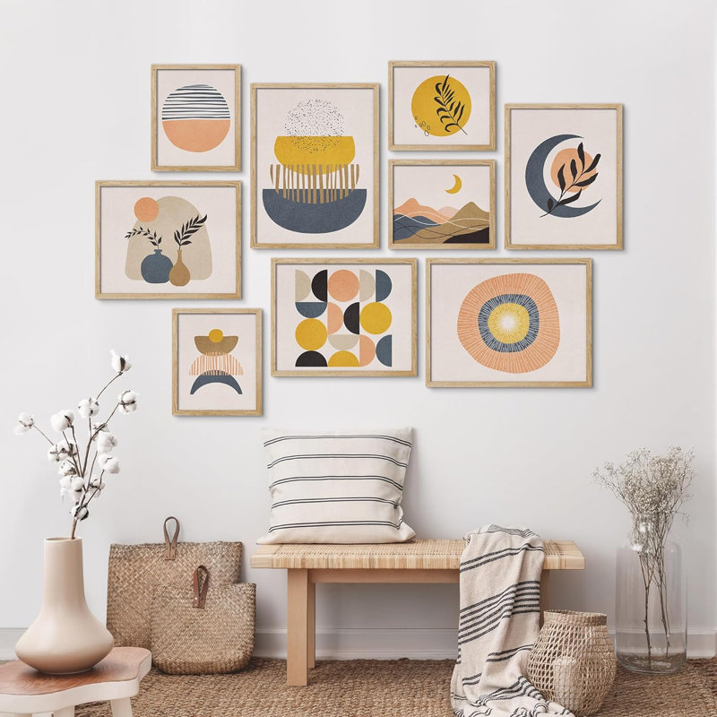 Nature, paysage et symboles, art moderne pour le salon, la chambre à coucher, le bureau, impression sur bois, 9 pièces