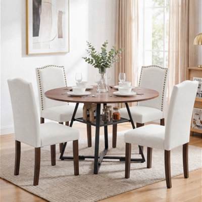 Ensemble de table et chaises de cuisine de style industriel avec étagère de rangement en maille, ensemble de salle à manger moderne avec chaises rembourrées en bois massif pour la maison