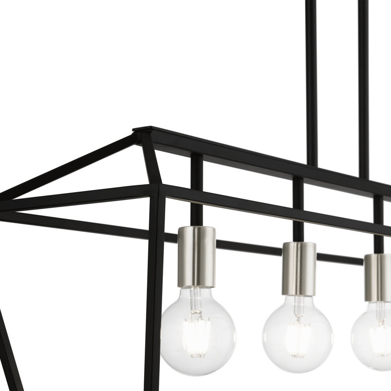 Veasey 4 - Light Steel Dimmable Kitchen Island Square / Rectangle Chandelier, Black/Brushed Nickel