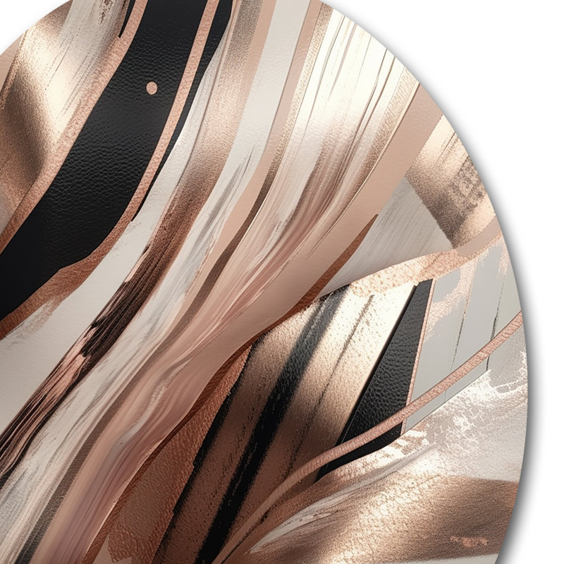 Rosegold embrassant l'essence des lignes I - art abstrait rond en marbre sur métal, H 29 po x l 29 po x P 1 po