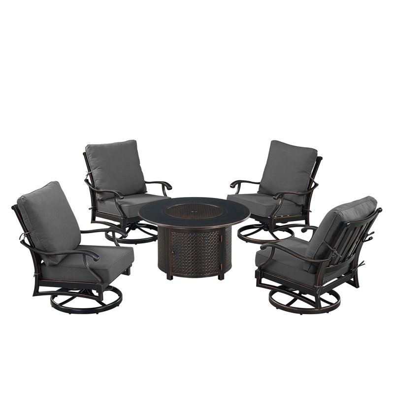 Ensemble de conversation d'extérieur pour 4 personnes avec coussins Javyon, Noir