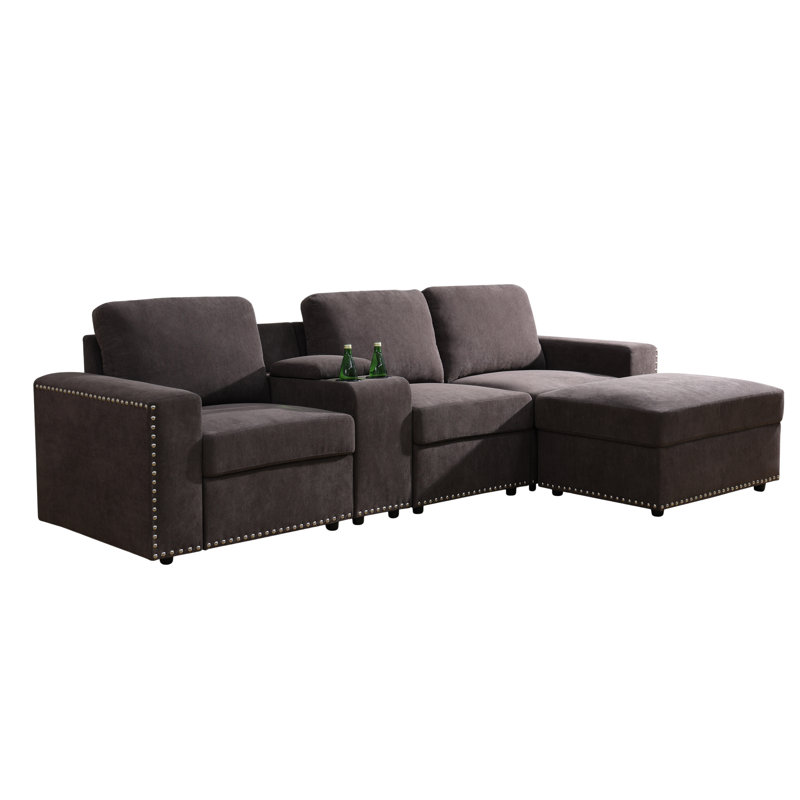 Upholstered L-Shaped Sectional Reversible, Brown Flannel