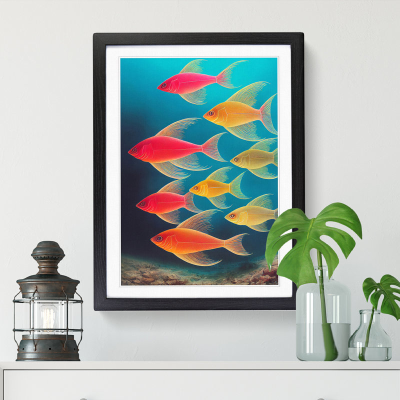 School Of Fish Vol.5 - Single Picture Frame Print, 46cm H x 34cm W x 2cm D, Walnut