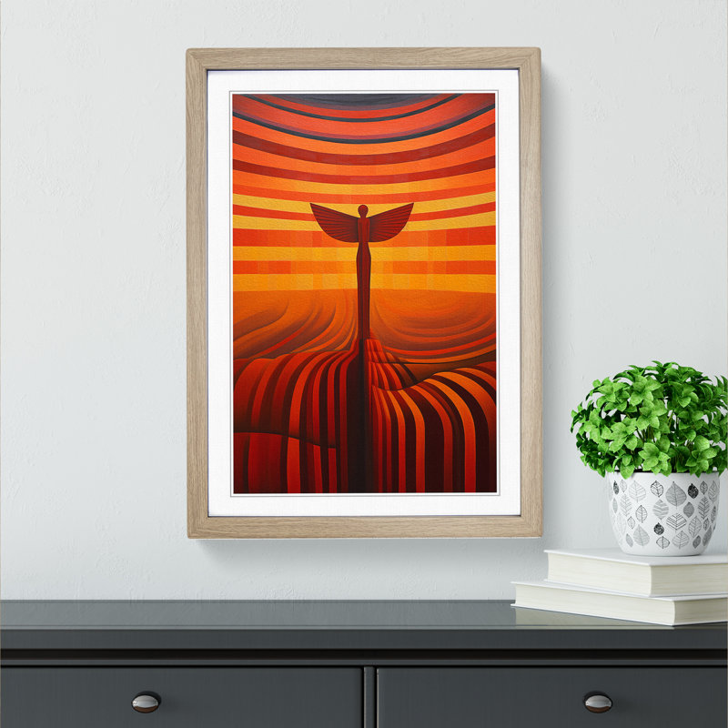 XYZ-FRM-V1223-1826 Angel Of The North Op - Single Picture Frame Print on Wood, 46cm H x 34cm W x 2cm D, Oak 